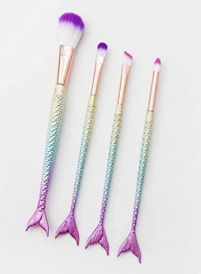 Mega Tree 4 Piece Mermaid Cometic Brush Set Fish Tail Makeup Set of 4 Brushes Suitable for Girls and Women - Image 4