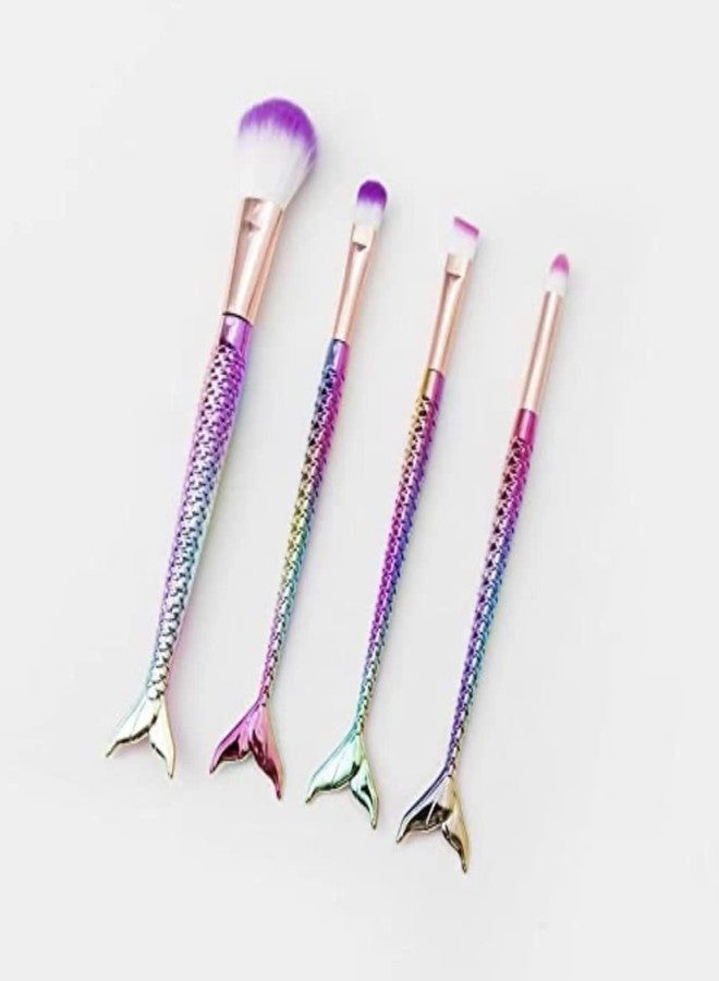 Mega Tree 4 Piece Mermaid Cometic Brush Set Fish Tail Makeup Set of 4 Brushes Suitable for Girls and Women - Image 5
