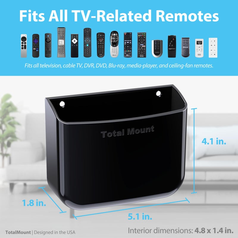 TotalMount Hole-Free Remote Holder â€“ Eliminates Need to Drill Holes in Your Wall (for 2 or 3 Remote Controls â€“ Black â€“ Quantity 1) - Image 3