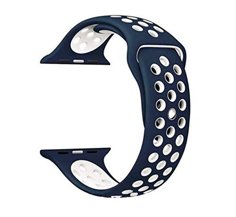 SKEIDO Breathable Silicone Sport Strap with Holes, Compatible with Apple Watch 38mm, Adjustable Bracelet Strap (Blue & White) - Image 2