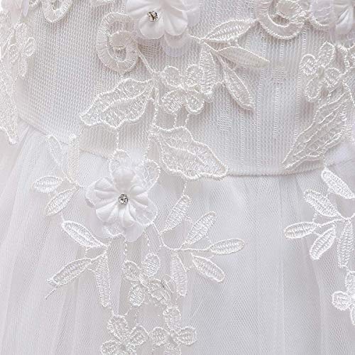IWEMEK Big Little Girl Princess Embroidery Flower Lace Long A Line Pageant Dress Kids Floor Length Prom First Holy Communion Bowknot Dress Puffy Tulle Maxi Ball Gown for Wedding Party Birthday White 5-6 - Image 5