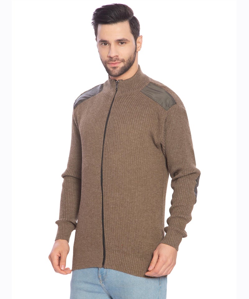Matelco Men's Wool Full Sleeves Zipper Sweater (Large, Brown) - Image 3