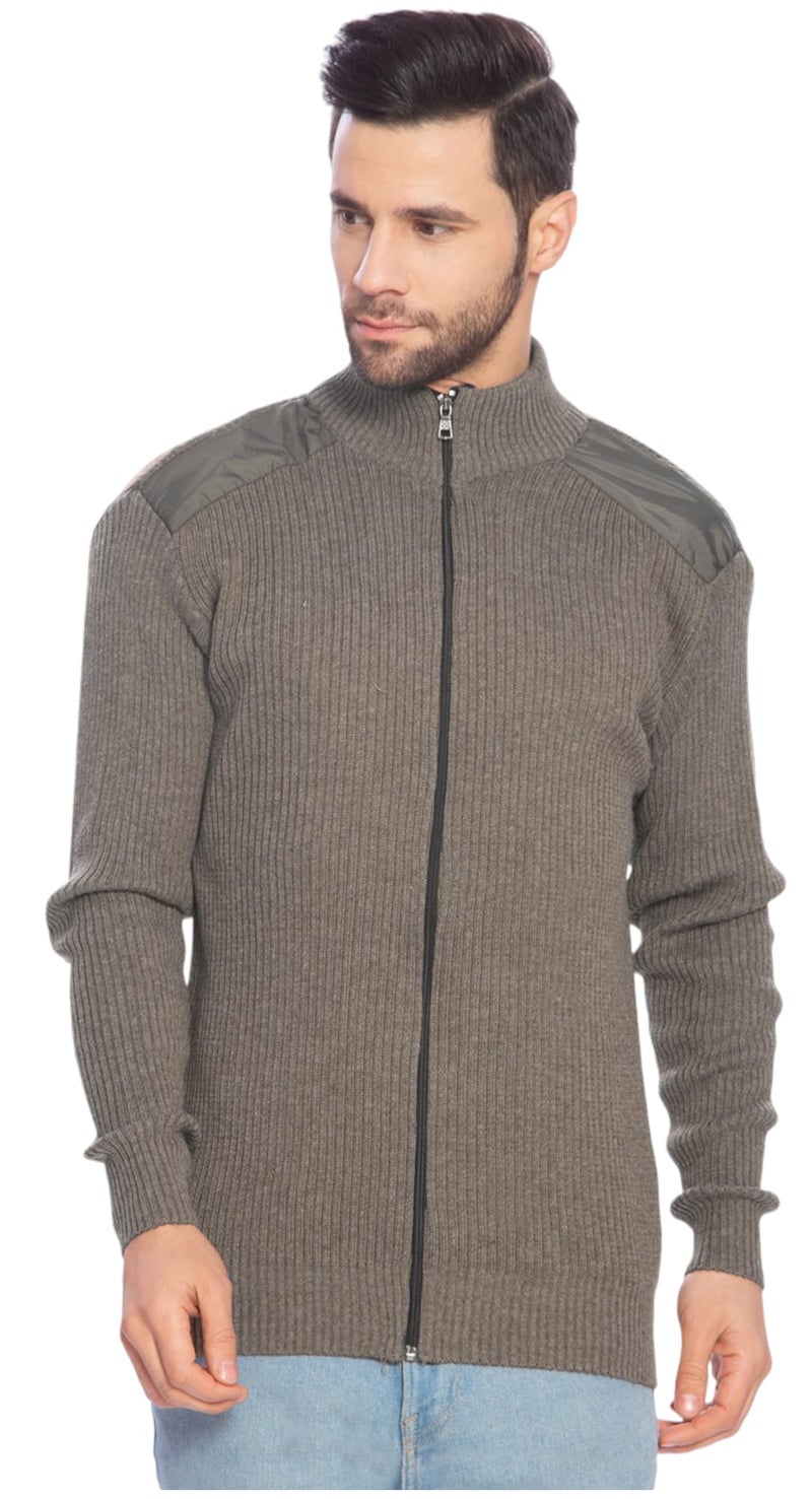 Matelco Men's Wool Full Sleeves Zipper Sweater (Large, Brown) - Image 1