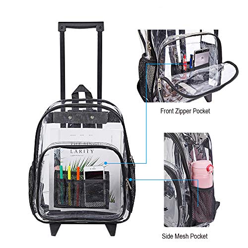 COVAX Rolling Clear Backpack, Heavy Duty See Through Bookbag, Transparent PVC Cold-resistant Backpack with Wheels (Black) - Image 3