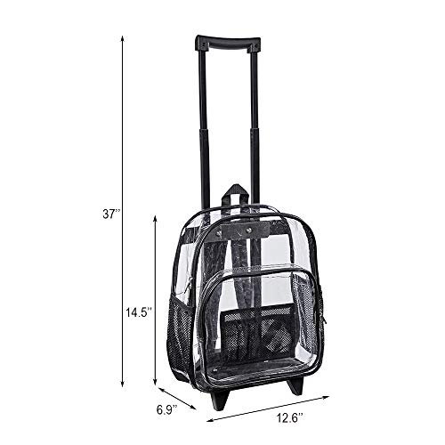 COVAX Rolling Clear Backpack, Heavy Duty See Through Bookbag, Transparent PVC Cold-resistant Backpack with Wheels (Black) - Image 2