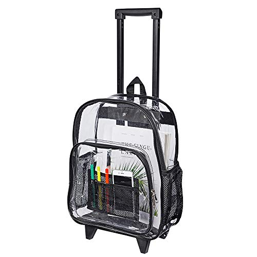 COVAX Rolling Clear Backpack, Heavy Duty See Through Bookbag, Transparent PVC Cold-resistant Backpack with Wheels (Black) - Image 1