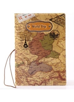 World Map Printed Passport Holder Brown
