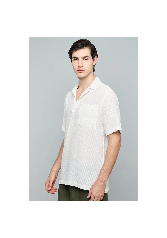أر أند بي Textured Shirt with Reverse Collar and Short Sleeves