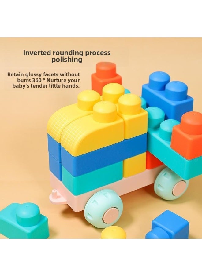 Generic - Soft Building Blocks Babies Can Gnaw Soft Glue Silicone Babies Baby Teeth Glue 6 Months Big Nine Grasp Training 1-Year-Old Early Education-Color:Large Capsules Can Bite And Boil 21 Pieces (with Car) - Image 1