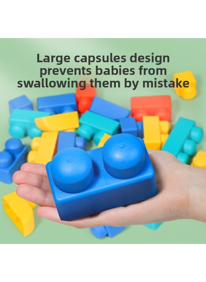 Generic - Soft Building Blocks Babies Can Gnaw Soft Glue Silicone Babies Baby Teeth Glue 6 Months Big Nine Grasp Training 1-Year-Old Early Education-Color:Large Capsules Can Bite And Boil 21 Pieces (with Car) - Image 1