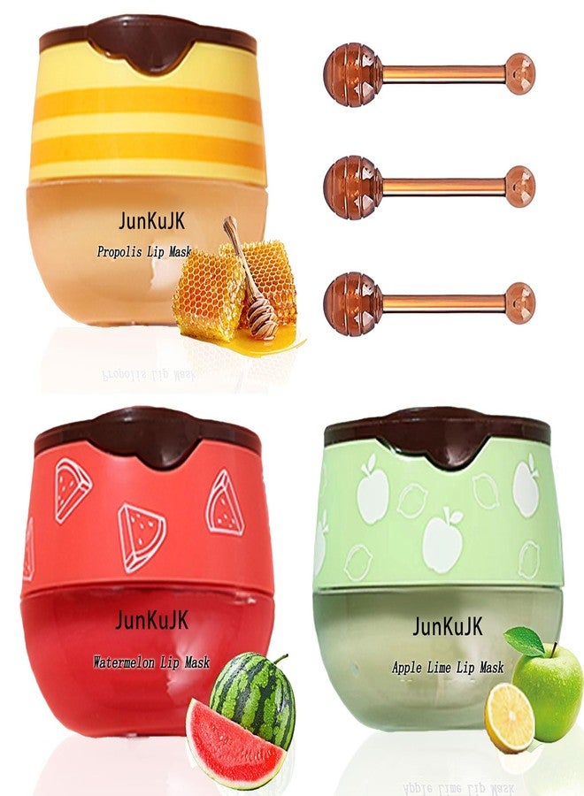 JunKuJK 3 Pcs Bee Lip Balm Honey Pot with Stick,Moisturizing Lip Mask Overnight,Day and Night Tinted Sleeping Lip Balm,Hydrating Lip Scrubs Exfoliator & Moisturizer - Image 1