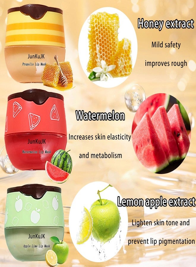 JunKuJK 3 Pcs Bee Lip Balm Honey Pot with Stick,Moisturizing Lip Mask Overnight,Day and Night Tinted Sleeping Lip Balm,Hydrating Lip Scrubs Exfoliator & Moisturizer - Image 3