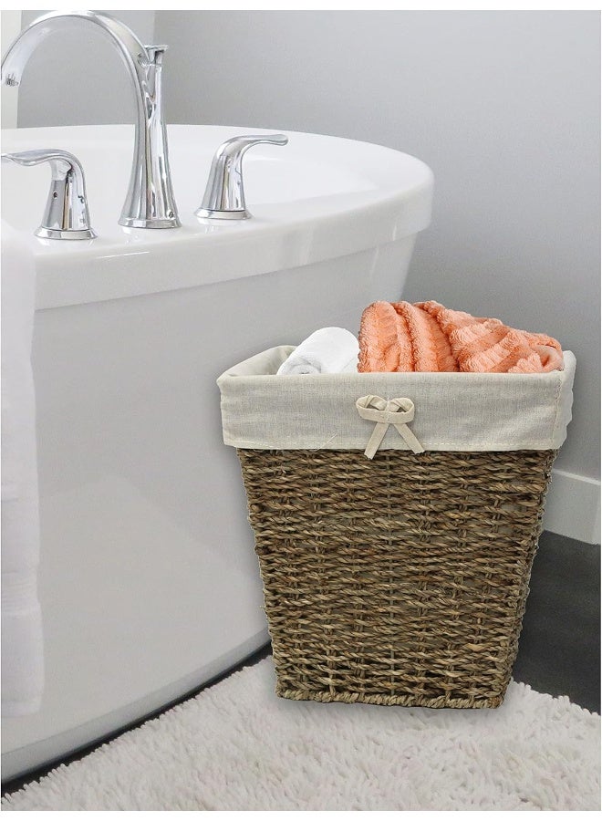 vintiquewise Uniquewise(TM) Woven Seagrass Small Waste Bin Lined with White Washable Lining - Image 2
