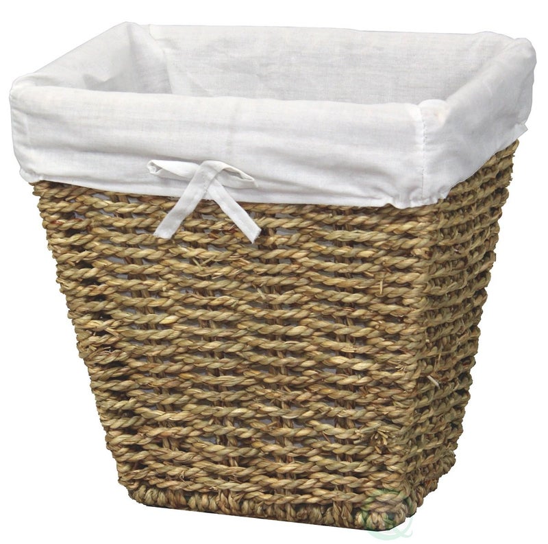 vintiquewise Uniquewise(TM) Woven Seagrass Small Waste Bin Lined with White Washable Lining - Image 1