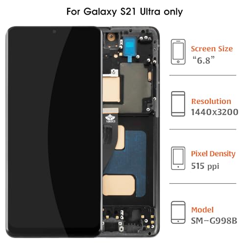 Olivechard InCell Galaxy S21 Ultra Display Screen Replacement for Samsung Galaxy S21 Ultra with Black Frame G998B G998U G998U1 G998W LCD Screen Touch Digitizer Assembly(No Fingerprint Function) - Image 2