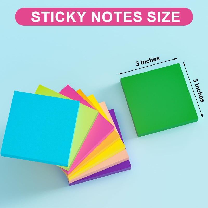 AUYAARS Sticky Notes 3x3 Inch, 8 Pads, 800 Sheets, 8 Bright Colors Sticky Note Pad, Bulk Self-Stick Pads, Home Office School Supplies, Clean Removal, Recyclable, Easy to Post for Notebook, 100 Sheets/Pad - Image 3