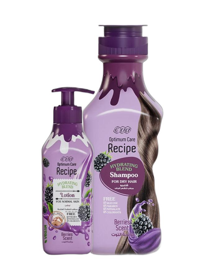 Optimum Care Recipe Hydrating Blend Shampoo Berries Scent 350 Ml + Lotion For Normal Skin Berries Scent 370 ML