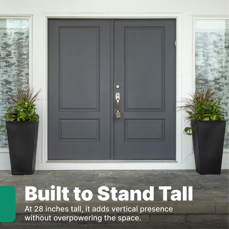 Step2 Tremont Tall Square Tapered Planter, 28", Indoor/Outdoor Plants, Efficient Drainage, Durable Resin, Onyx Black - Image 4