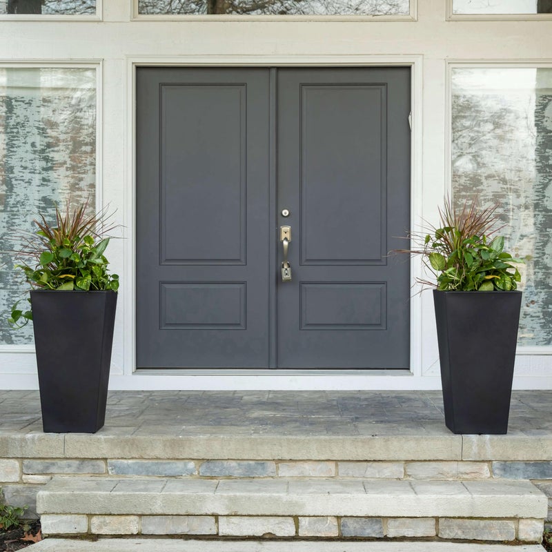 Step2 Tremont Tall Square Tapered Planter, 28", Indoor/Outdoor Plants, Efficient Drainage, Durable Resin, Onyx Black - Image 2