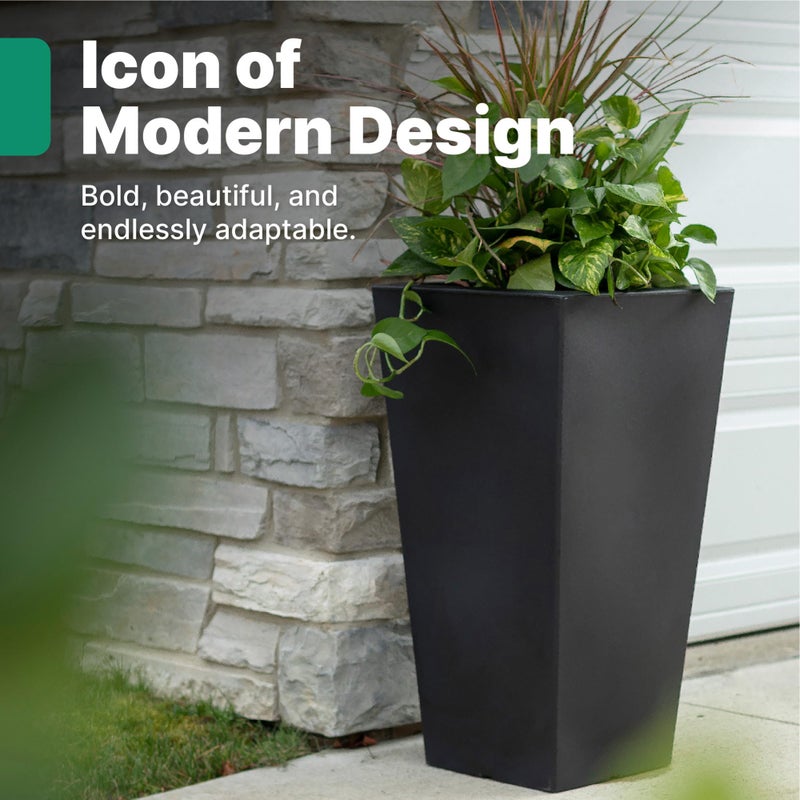 Step2 Tremont Tall Square Tapered Planter, 28", Indoor/Outdoor Plants, Efficient Drainage, Durable Resin, Onyx Black - Image 3