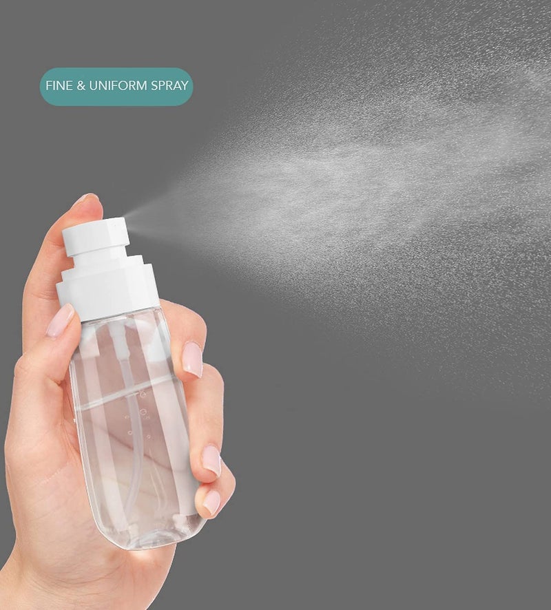 wolpin زجاجات رش بلاستيكية من وولبين - 100ML (مجموعة من 2) | زجاجة رذاذ شفافة قابلة لإعادة التعبئة لرذاذ ناعم لمستحضرات التجميل والعطور ومنظفات البشرة | حاوية رش محمولة قابلة لإعادة الاستخدام - Image 5