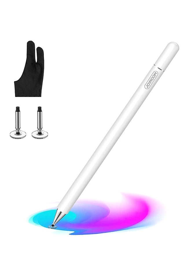 JOYROOM iPad Pencil with Palm Rejection Glove, Capacitive Stylus Pen for Kid Student Drawing&Writing, Universal for iPad Pro/iPad 8th/7th/6th, Generation/Mini/Air/iPhone/Android/Samsung/Surface White - Image 1