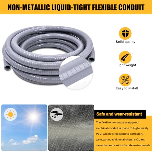 Wocloer 1/2 inch 150 Foot Liquid-Tight Conduit and Connector Kit, Flexible Non Metallic Electrical Conduit, With 10 Straight and 10 Angle Fittings and Pipe Strap - Image 3