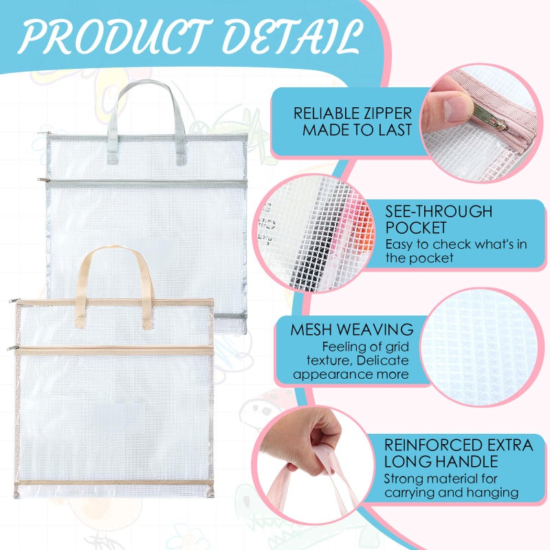 Clysee 5 Pcs Sew Project Bags 16 x 16 Inch Quilting Craft Organizer Storage Bags with Handle and Pocket Jumbo Sew Quilting Mesh Bags for Quilters Knitting Stitching Crafter, 5 Colors(Morandi) - Image 3