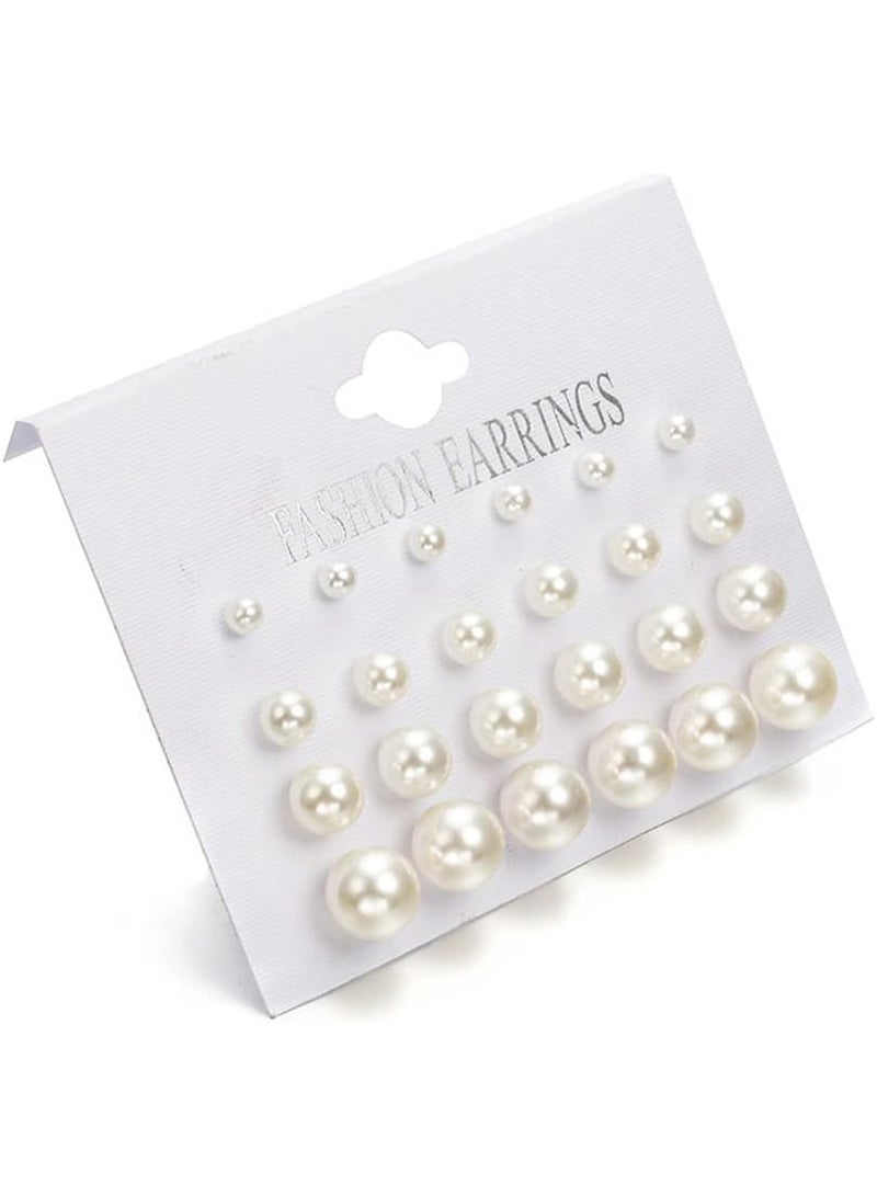 12 Pairs Pearl Stud Earrings Set for Women and Girls Classic Round Faux Pearl Earrings in Multiple Sizes, Elegant Jewelry Gift for Daily Wear, Party, Eid  - Image 1