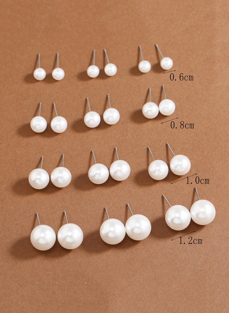 12 Pairs Pearl Stud Earrings Set for Women and Girls Classic Round Faux Pearl Earrings in Multiple Sizes, Elegant Jewelry Gift for Daily Wear, Party, Eid  - Image 3