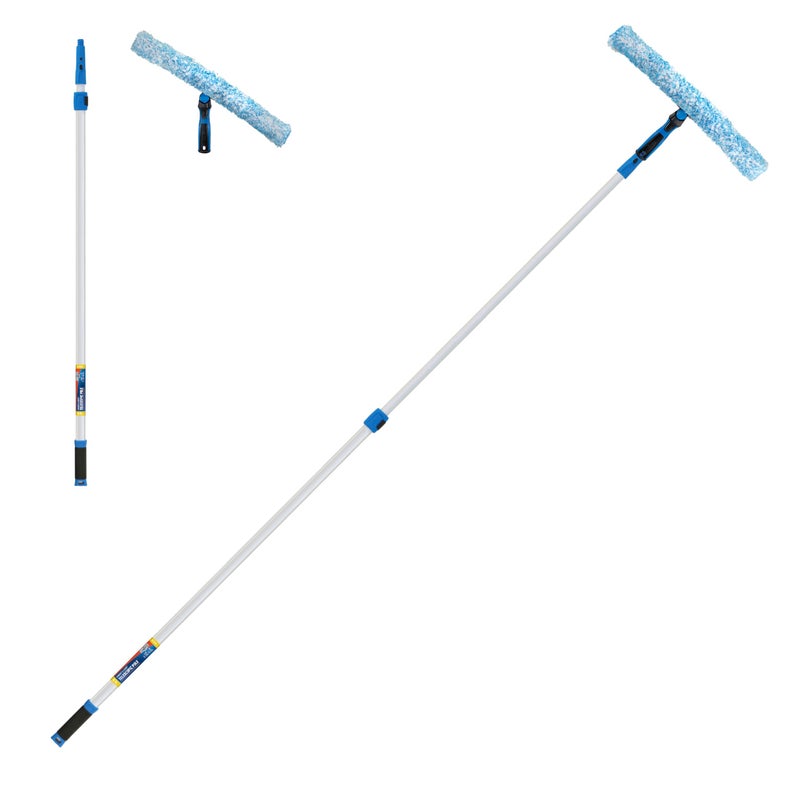 Unger Professional 18” Professional Grip Microfiber Window Scrubber with 8’ Connect & Clean Pole - Window Cleaning Supplies, Household Cleaning Tools, High-Access Window Cleaning Tool - Image 1