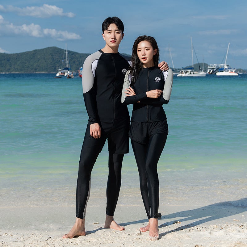 Split Long Sleeve Trousers suit Couples Swimsuit Fashion European and American Color Splicing Sports Version Conservative Men's and Women's Swimwear - Image 3