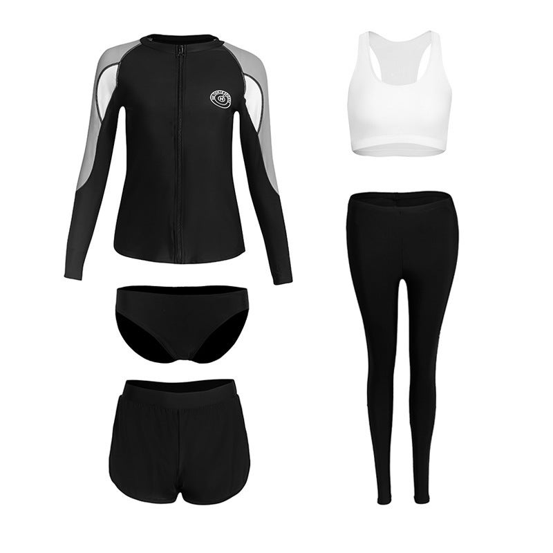 Split Long Sleeve Trousers suit Couples Swimsuit Fashion European and American Color Splicing Sports Version Conservative Men's and Women's Swimwear - Image 1