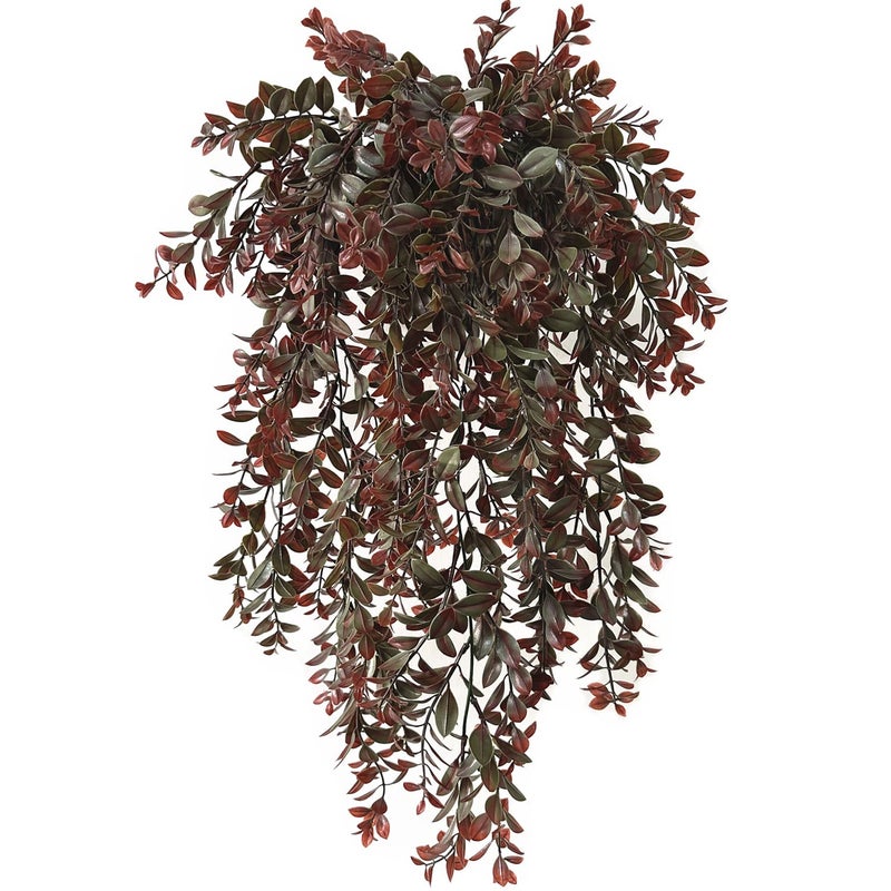 PASYOU Artificial Hanging Ivy  Fake Reddish Brown Leaves Vines Plastic Plants Greenery UV Resistant Plant for Indoor Outdoor Garden Office Bathroom Decor Wedding Party Baskets DIY Decoration Red 2 Pack  - Image 1