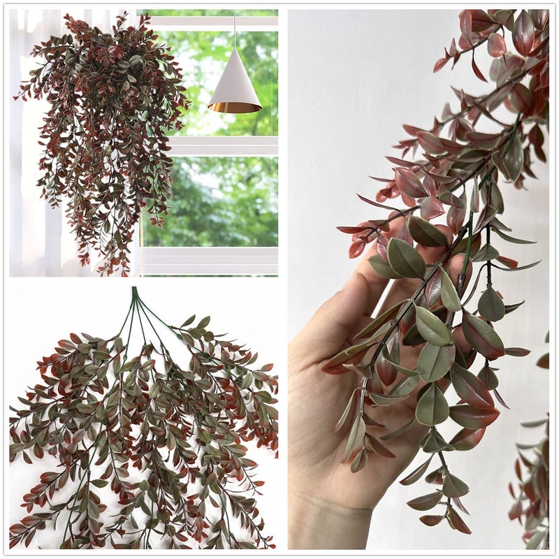 PASYOU Artificial Hanging Ivy  Fake Reddish Brown Leaves Vines Plastic Plants Greenery UV Resistant Plant for Indoor Outdoor Garden Office Bathroom Decor Wedding Party Baskets DIY Decoration Red 2 Pack  - Image 4