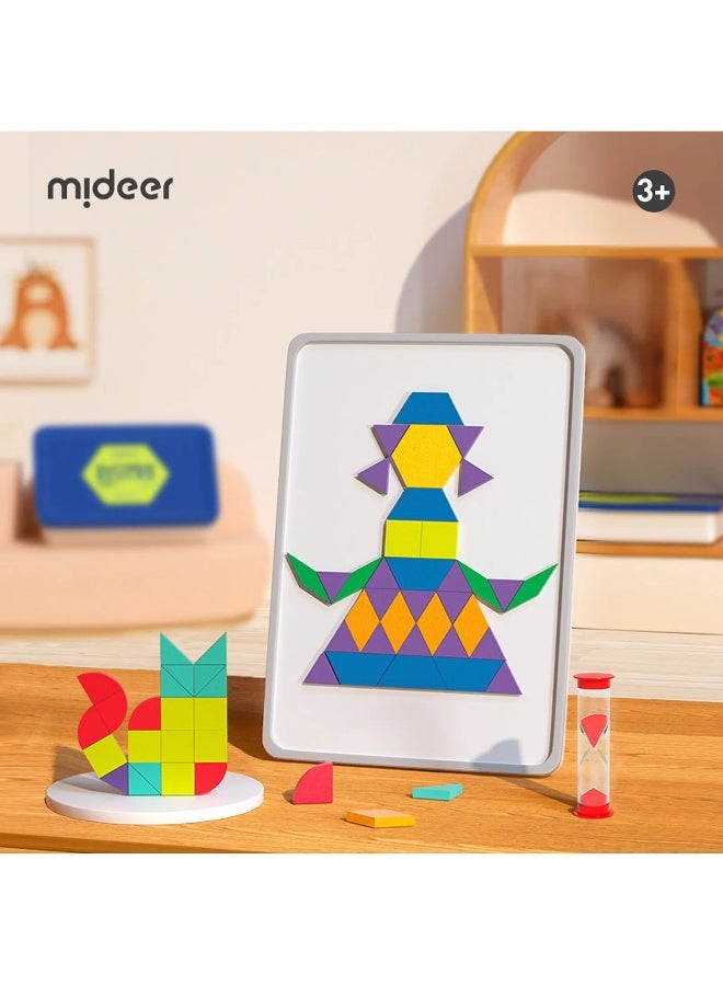 MiDeer مجموعة كتل الهندسة الخشبية المغناطيسية من ميدير - 250 قطعة من كتل البناء التعليمية STEM مع سبورة بيضاء، قلم ماركر ومؤقت رمل، لعبة بناء بأشكال خشبية مغناطيسية للأطفال من عمر 3 سنوات فما فوق - Image 3