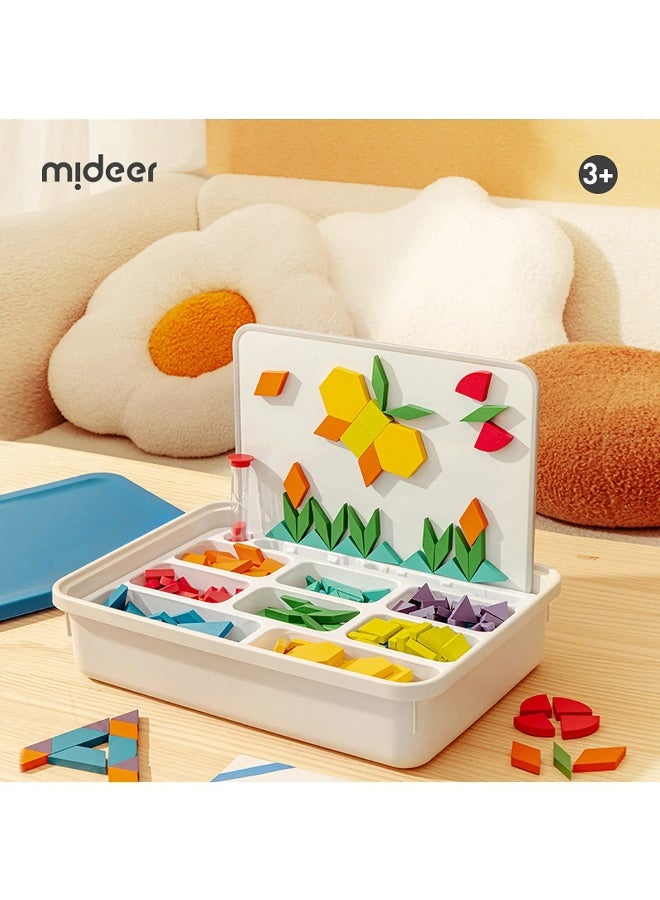 MiDeer مجموعة كتل الهندسة الخشبية المغناطيسية من ميدير - 250 قطعة من كتل البناء التعليمية STEM مع سبورة بيضاء، قلم ماركر ومؤقت رمل، لعبة بناء بأشكال خشبية مغناطيسية للأطفال من عمر 3 سنوات فما فوق - Image 4
