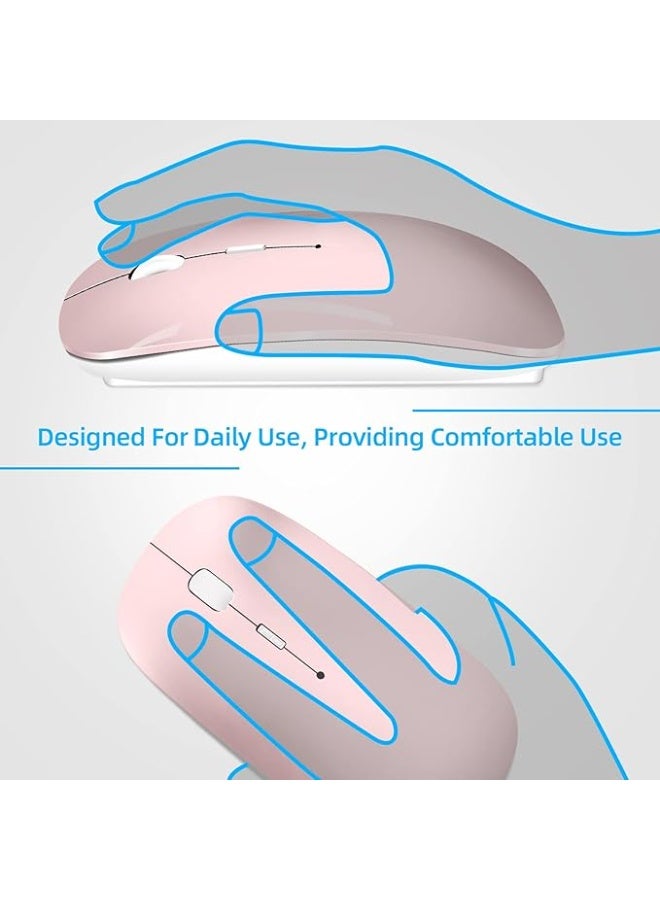 Wireless Mouse for Laptop, Bluetooth Mouse for MacBook Pro/Air/Mac/iPad/Chromebook/Computer -Rechargeale Dual Mode(USB 2.4Ghz + Bluetooth 5.2) Silent Cordless Mice with USB C Adapter,Pink - Image 4