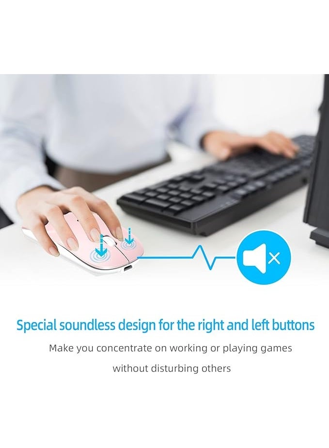 Wireless Mouse for Laptop, Bluetooth Mouse for MacBook Pro/Air/Mac/iPad/Chromebook/Computer -Rechargeale Dual Mode(USB 2.4Ghz + Bluetooth 5.2) Silent Cordless Mice with USB C Adapter,Pink - Image 2