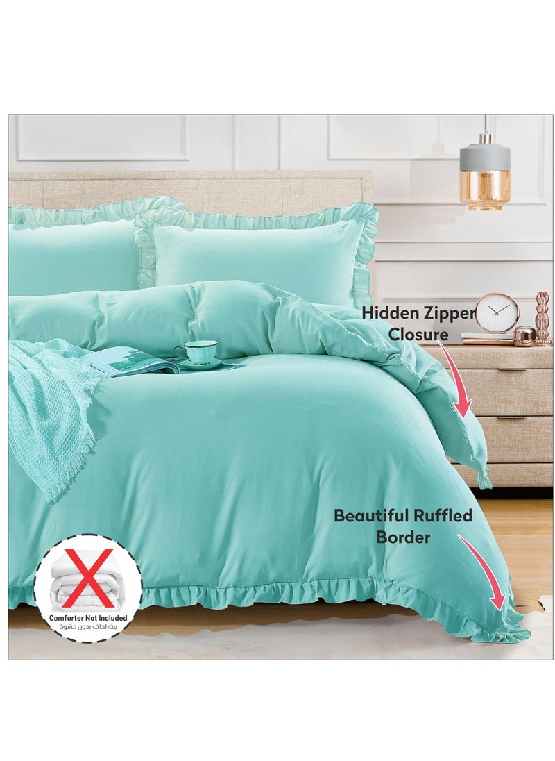 Donetella Designer Duvet Set 3-Pcs Queen Size Ruffled Vintage Comforter Covers With Hidden Zipper Closure And Corner Holders(Without Duvet Filler/Insert),Baby Blue  - Image 2