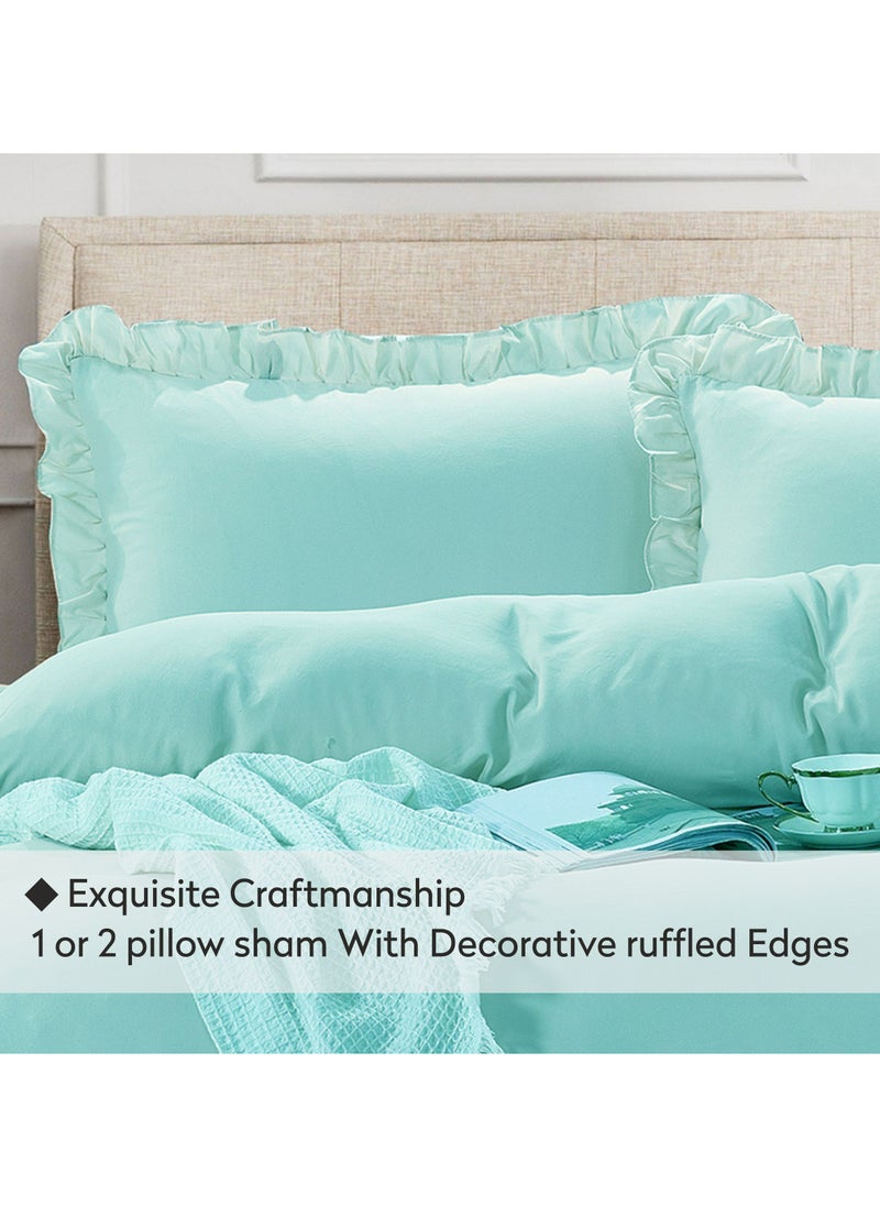 Donetella Designer Duvet Set 3-Pcs Queen Size Ruffled Vintage Comforter Covers With Hidden Zipper Closure And Corner Holders(Without Duvet Filler/Insert),Baby Blue  - Image 3