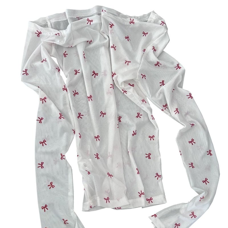 بلوزة نسائية بأكمام طويلة مزينة بقوس، شفافة ميكرو، قطعة مزيفة، صيف وربيع وخريف - Image 5