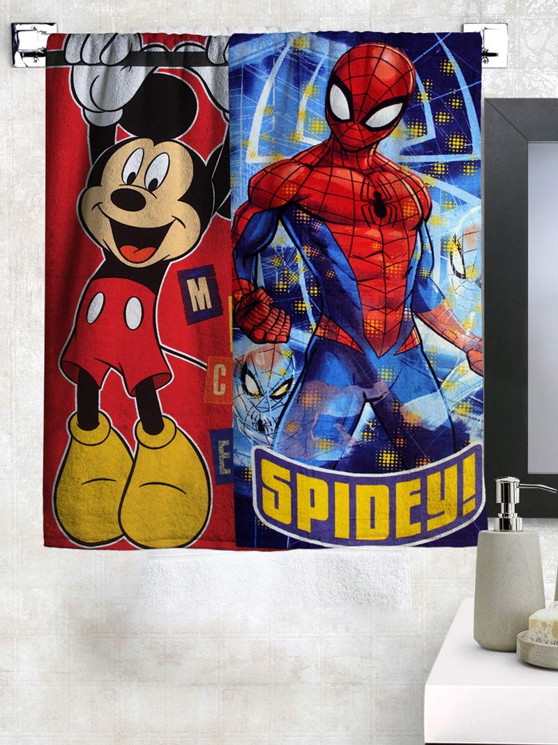 Athom Trendz Athom Living Cotton Mickey Mouse & Spiderman Kids Bath Towel 350 GSM - 60X120 Cm, Pack of 2 (Multicolor) - Image 1