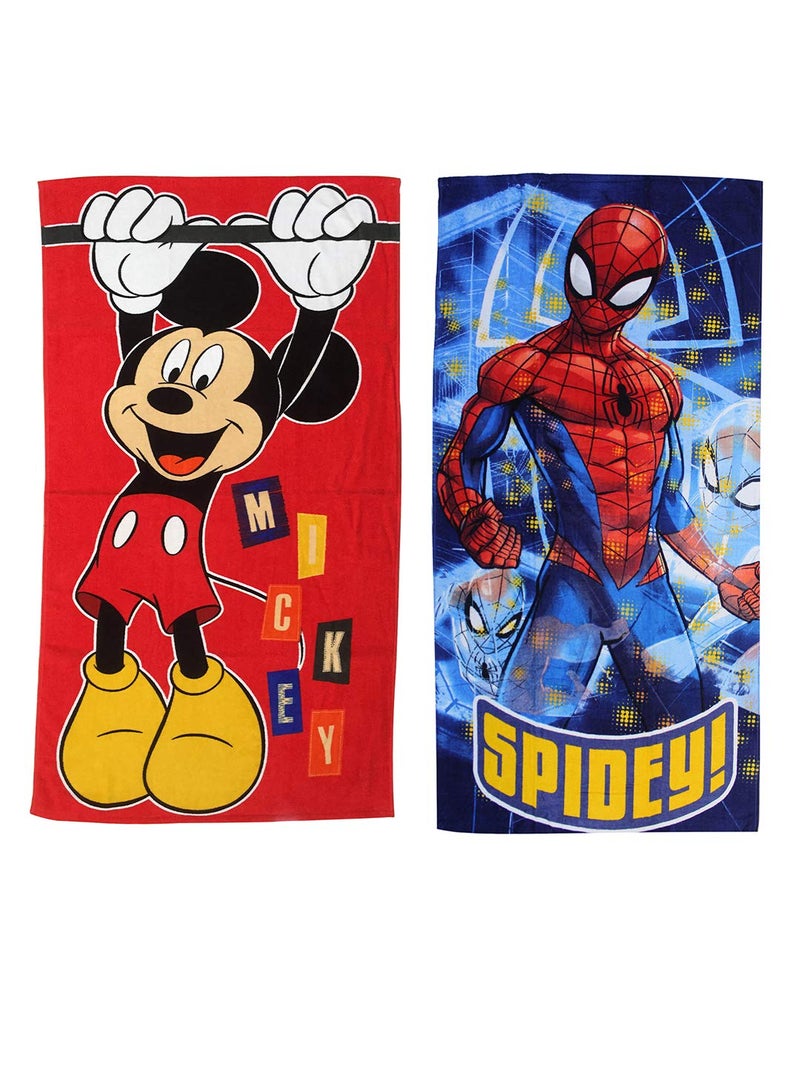 Athom Trendz Athom Living Cotton Mickey Mouse & Spiderman Kids Bath Towel 350 GSM - 60X120 Cm, Pack of 2 (Multicolor) - Image 2