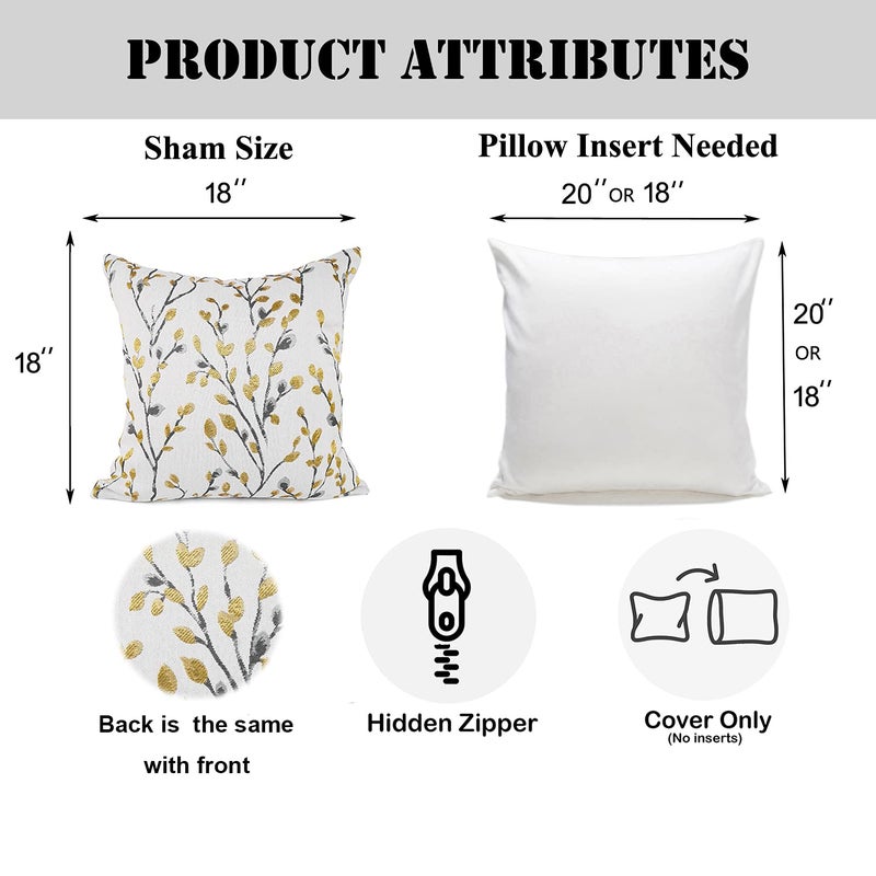 YOUR SMILE Classical Embroidery Jacquard Yellow/Gold Square Decorative Throw Pillow Case Cushion Cover 18x18 inch - Image 4