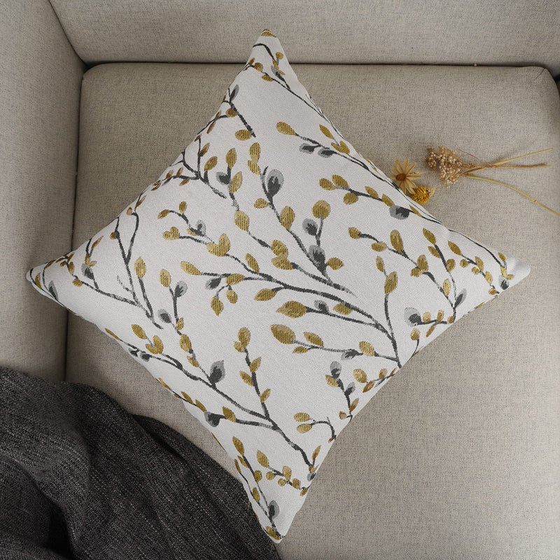 YOUR SMILE Classical Embroidery Jacquard Yellow/Gold Square Decorative Throw Pillow Case Cushion Cover 18x18 inch - Image 3