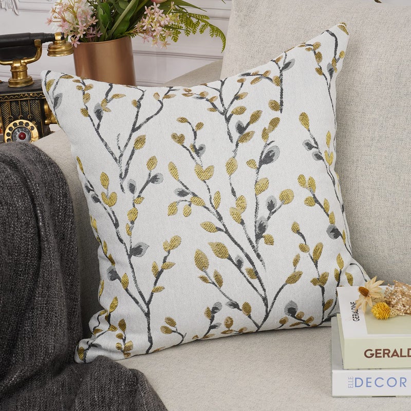 YOUR SMILE Classical Embroidery Jacquard Yellow/Gold Square Decorative Throw Pillow Case Cushion Cover 18x18 inch - Image 2