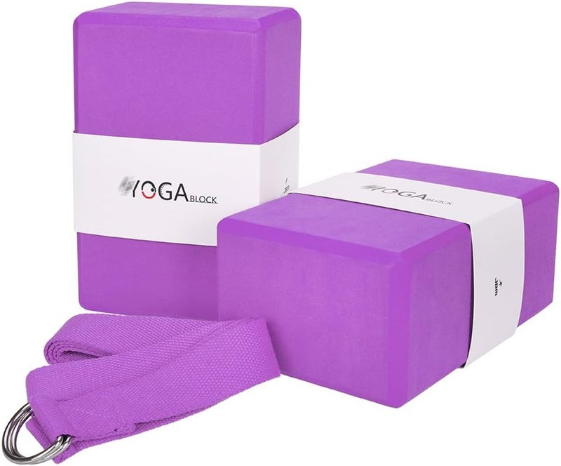 JBM Yoga Blocks 2 Pack with Strap, Cork Block 2 Pack EVA Foam Yoga Bricks Set,Stretch Blocks - Image 1