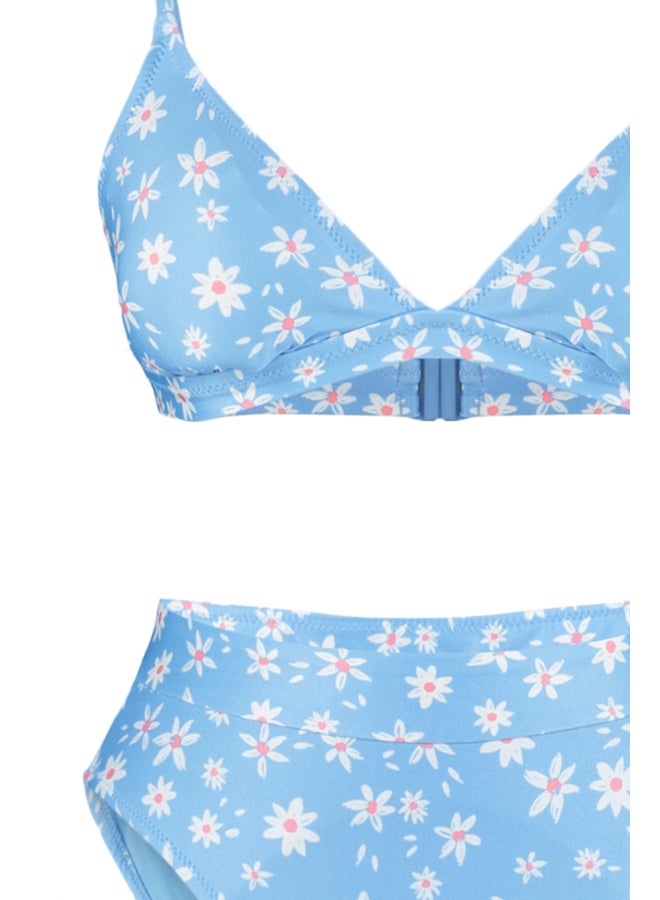 trendyol Blue Floral Pattern Triangle High Waist High Leg Bikini Set TBESS22BT0016  - Image 3