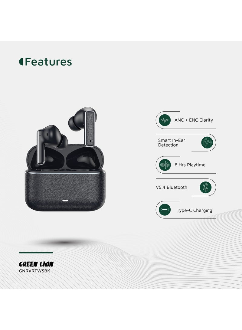GREEN LION River True Wireless Earbuds ANC + ENC Clarity / Wireless Charging / Smart In-Ear Detection / Hands-Free Headphone / 6-Mic ENC Calls /Truewireless Headphones- Black - Image 2